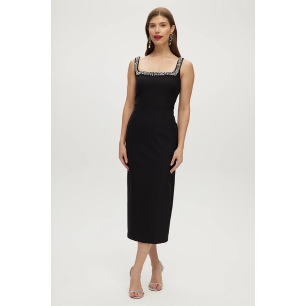CAMILA COELHO Black Embellished Midi Sheath Dress Glam Solid Party Cocktails XS